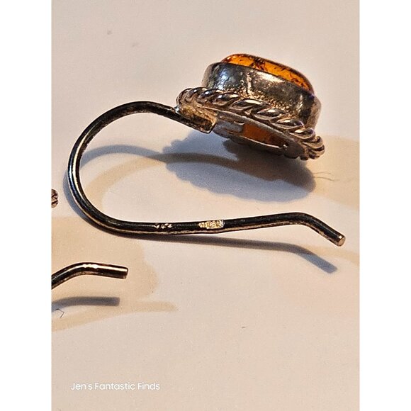 Vintage Sterling Silver & Amber Dangle Earrings - Picture 4 of 7